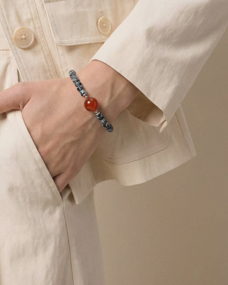 Браслет из обсидиана и сердолика